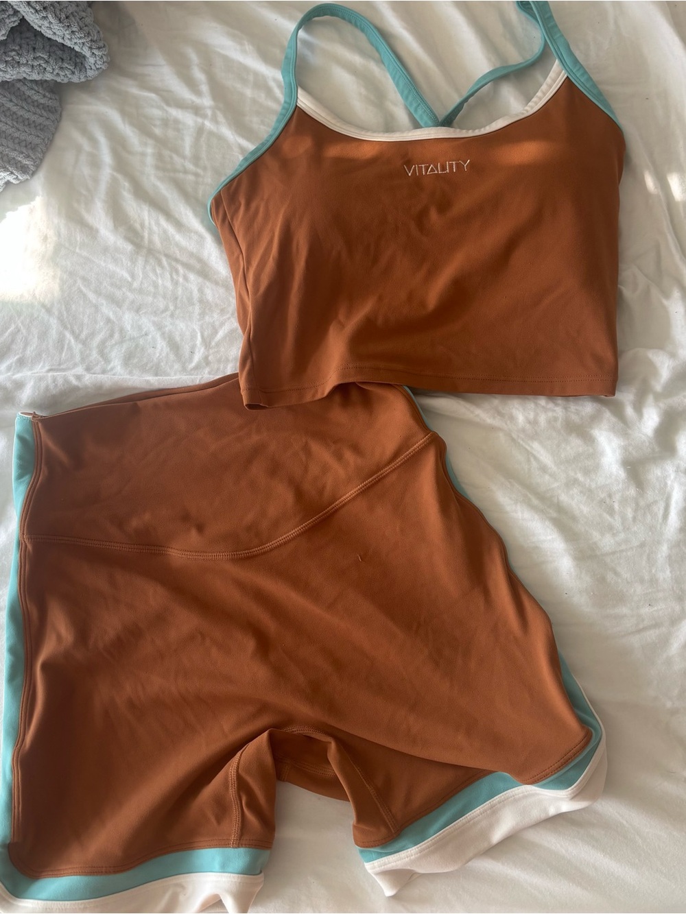 Vitality Rust Cropped Tank & Shorts Set with blue Trim